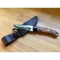 Whitby Knives 4.5" Stainless Steel Blade with Pakkawood and Burlwood Handle Sheath Knife with Brown Leather Sheath